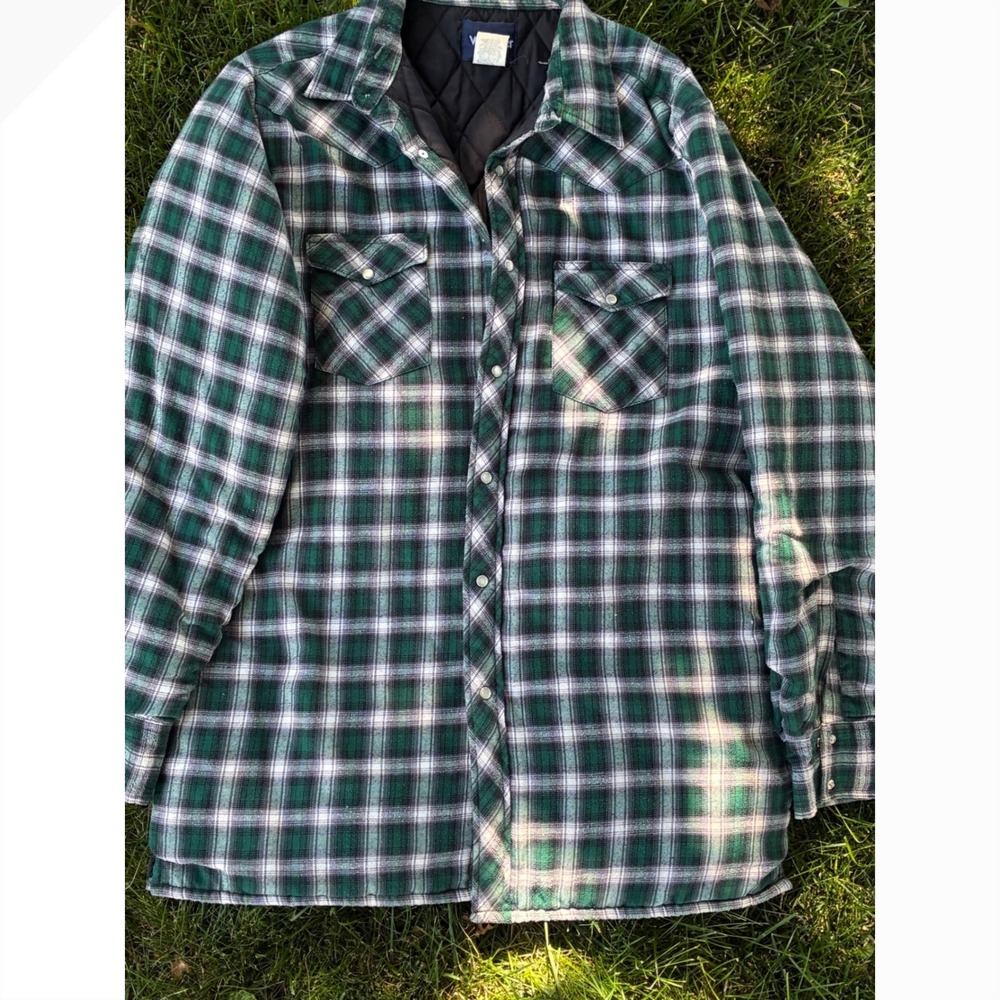 Wrangler Mens Quilted Lined Flannel Shirt Jacket Green Plaid Shacket 75108AA LT